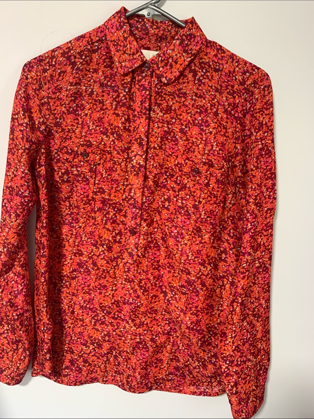 Vibrant Pink & Orange Floral Button-Up Blouse